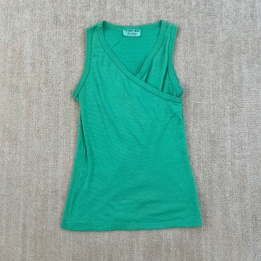 Michael Stars Green Faux Wrap Cotton Tank Top OS
